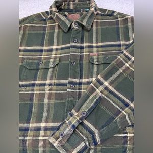 Orvis Mens Large Heavyweight Green Plaid Flannel Shacket